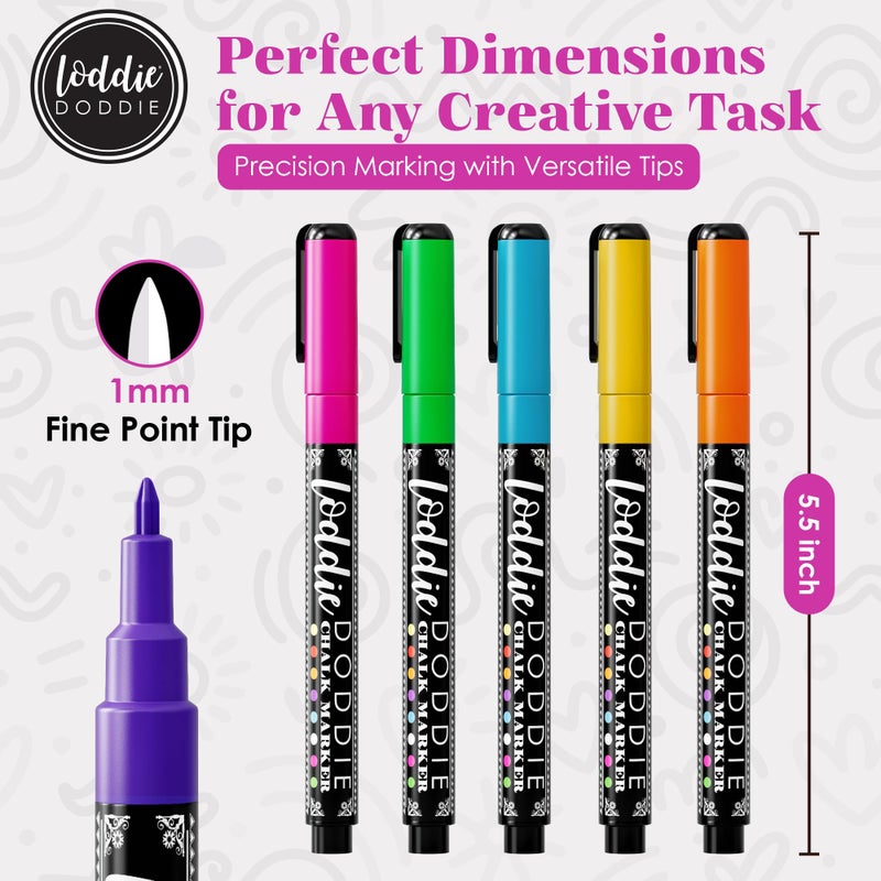 Loddie Doddie Fine Tip Liquid Chalk Markers - Pack of 8, 1mm - Precision Chalk Pens for Blackboard - Vibrant Neon Dry Erase Markers for Glass & Windows - Image 5
